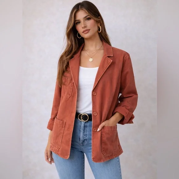 GAP Washed Rust Utility Jacket | Soft Canvas Blazer-Style Coat | Size L - Picture 2 of 6